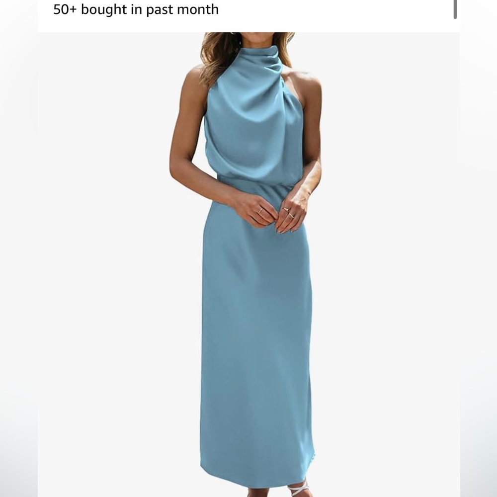 Elegant mock neck blue midi dress